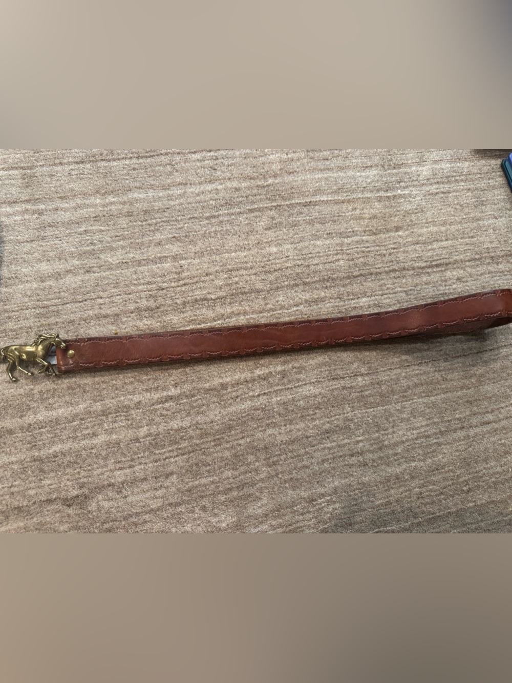 J. Crew Vintage Brown Leather Belt with Gold Horse Buckle